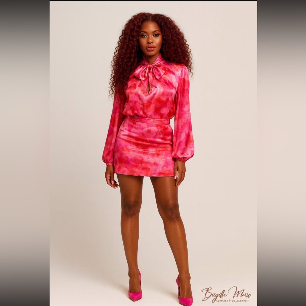 Pink Silk Tye-Dye Blouse and Skirt Set